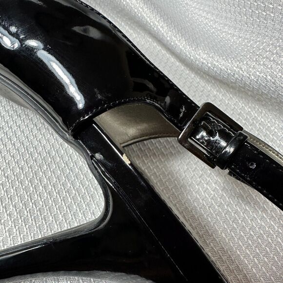 Worthington Shoes Sz 8M BLK SlingBack Patent Adjustable Open Toe Heels Pumps - Picture 2 of 13